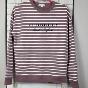 Burberry Striped Crewneck Sweater - Mauve & White. Size 14 Youth